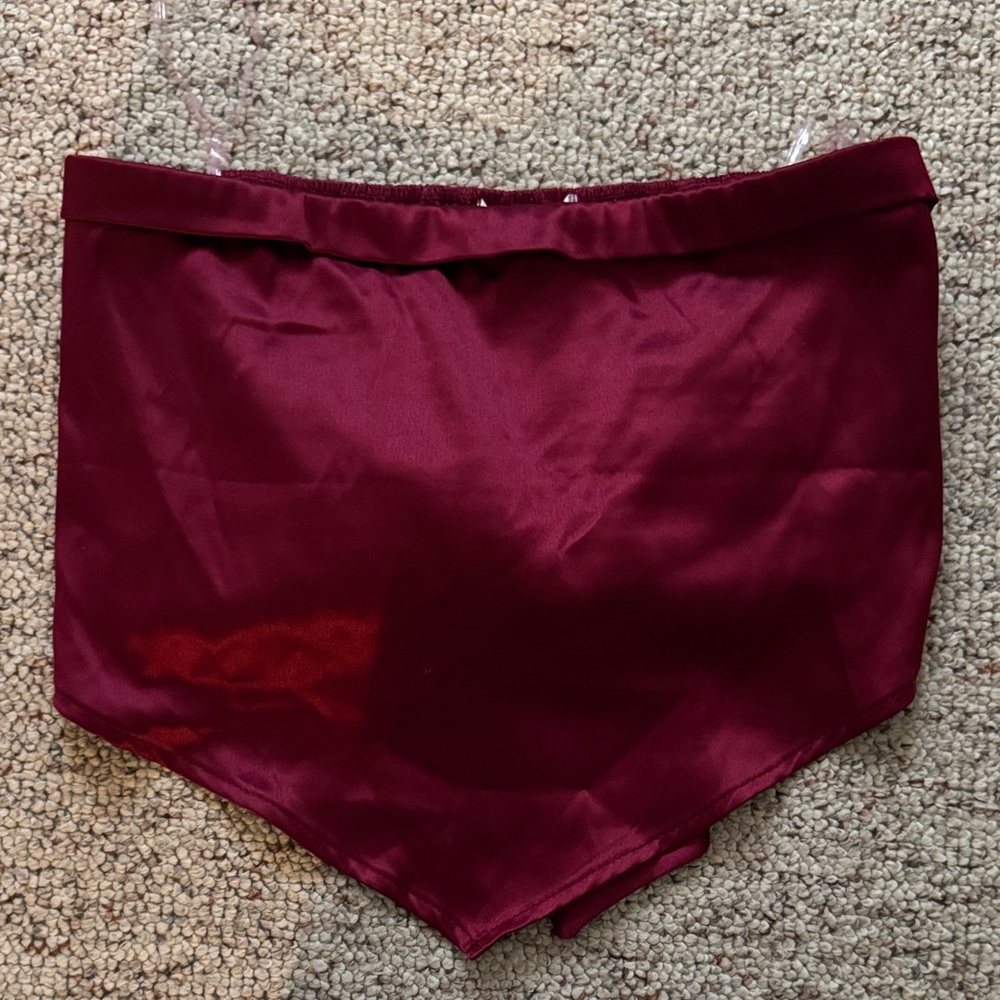 Elegant Burgundy Satin Bow Strapless Top